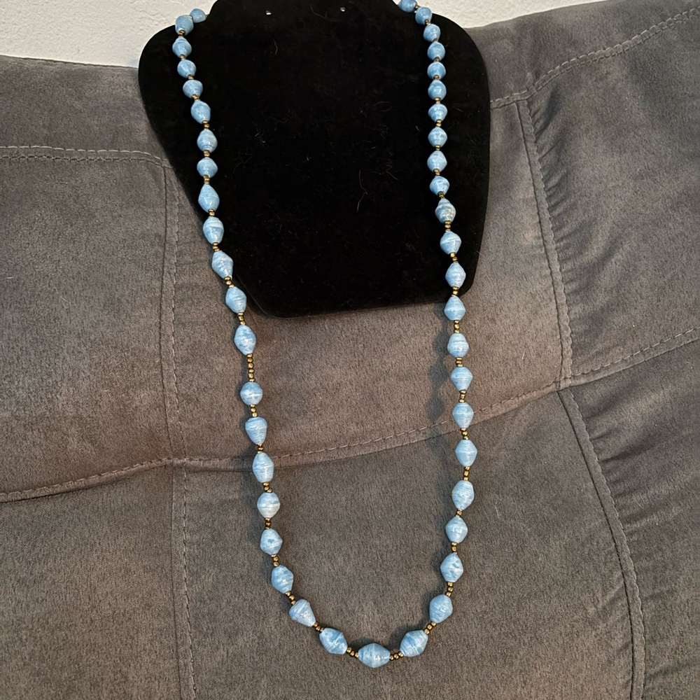 Elegant Blue Beaded Necklace. New handmade in Rwanda